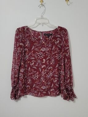 White House Black Market Burgundy Floral Blouse, Size 8
